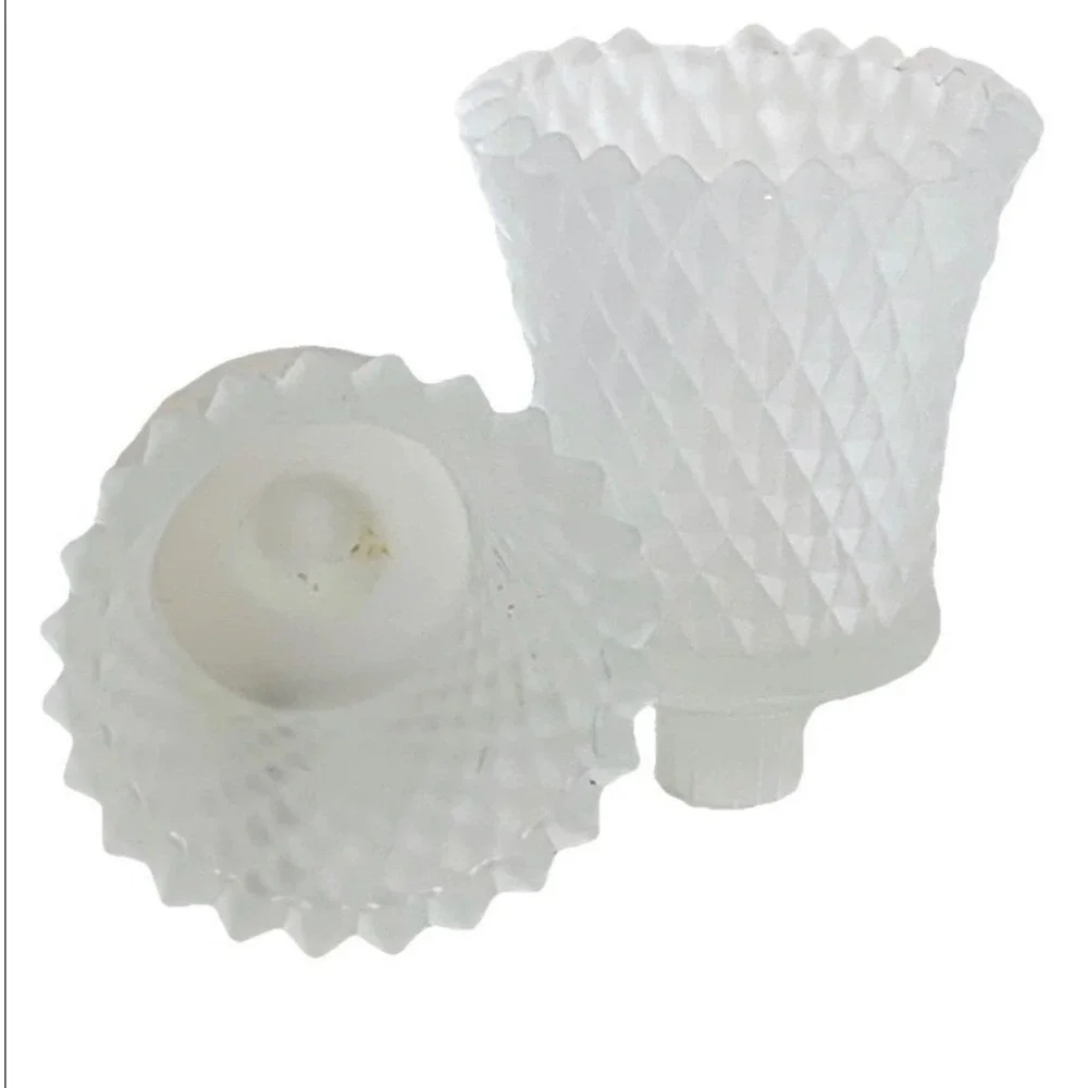 Home Interiors Frosted White Satin Glass Diamond Point Votive Peg Holder 5pc Vtg